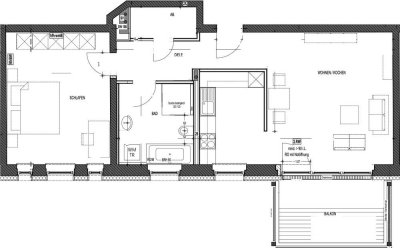 Großzügige Zwei-Raum Wohnung mit großer Terasse