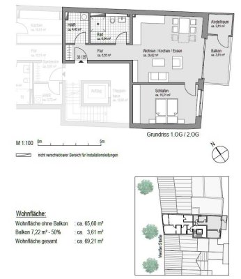 Moderne 2-Raum-Wohnung mit großem Balkon