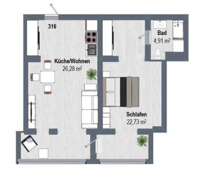 Zentral gelegene 2-Zimmer-Wohnung Nr. 316 in Bad Mergentheim