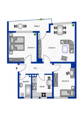 Helle 3-Zimmer-Wohnung mit Balkon in ruhiger Lage von Castrop-Rauxel – 2. Obergeschoss WE64