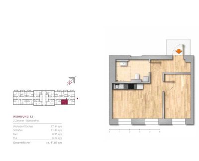 Vermietete, top sanierte 2 Zimmer Altbauwohnung in traditioneller Wohnanlage, barrierefrei.