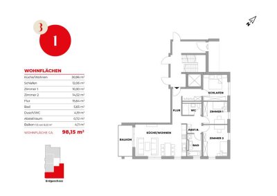 Großzügige Wohnung mit Süd-West-Balkon