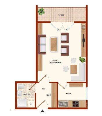 1-Zimmer-Wohnung(35 m²) mit verglastem Balkon(4m²) und Keller(4m²) in Wolfurt zu vermieten