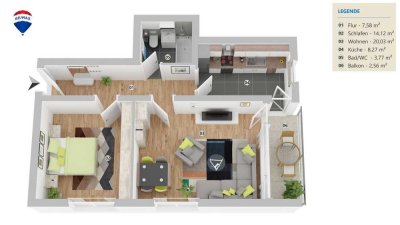 RE/MAX: *Erstbezug nach Sanierung! Moderne 2-Zi.-ETW mit Balkon/Keller/Speicher in VS-Schwenningen