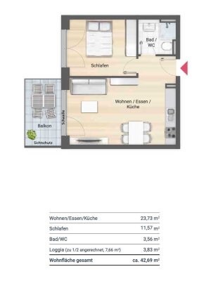 Traumhaften und moderne 2-Zimmer-Neubauwohnung (3 OG) mit Balkon in Fürth