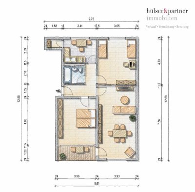 Gut geschnitten EG-Wohnung mit Süd-West-Balkon