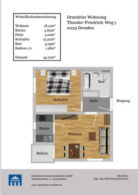 Innen NEU & ruhig i..Grünen ! - Freie /2-Z.-Whg./ Blk../Parkett EBK. / helle Zimmer & Stlpl. PKW!