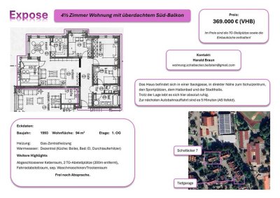 4½ Zimmer Wohnung mit überdachtem Süd-Balkon und 2 TG-Plätzen - Provisionsfrei!