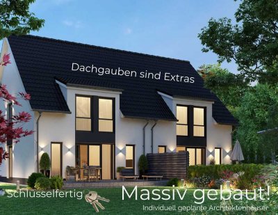 Massives individuelles Doppelhaus  – zeitloser Wohnstil in geräumigen Zimmern“