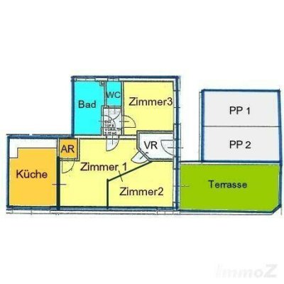 Provisionsfrei: kleine 3-Zimmerwohnung mit Terrasse und zwei Stellplätzen bei LKH / Med-Uni