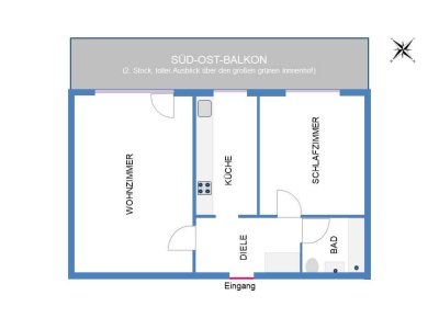 Vollmöblierte 2 Zimmer Wohnung mit traumhaften Ausblick auf den grünen Innenhof