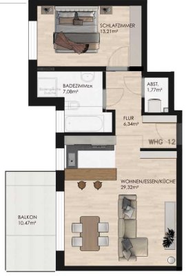 KfW 40 förderfähig WHG 12: Moderne Zweizimmer-Wohnung mit Balkon im begehrten Braunschweig-Papenkamp