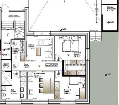 Helle und moderne 80m² Wohnung mit 2 Schlafzimmern, Wohnzimmer, Küche, Bad/WC und Abstellraum zu vermieten