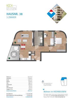 Wohnen im Stadtquartier Hochgelegen! Moderne 3 Zimmerwohnung mit Einbauküche!