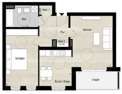 Hochwertige, zentrale, ruhige 2-Zimmer-Neubau- Wohnung mit Fahrstuhl & sonniger Loggia