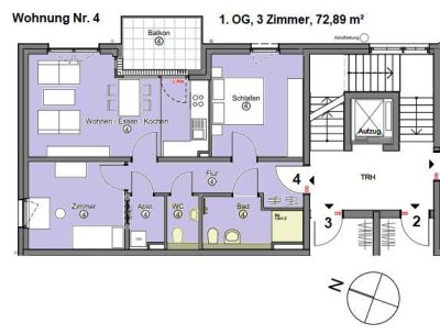 für eine kleine Familie - 3-Zimmerwohnung mit Balkon