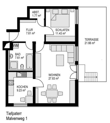 Schöne 2-ZKB-Tiefpaterrwohnung mit Terrasse in Mering