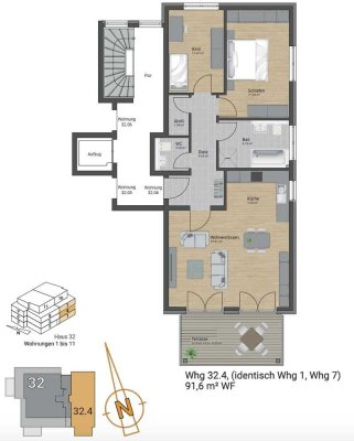 Helle 3-Zimmer Neubauwohnung mit großem offenen Balkon, moderner Einbauküche sowie 2 Stellplätzen