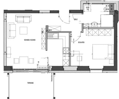 Moderne Zwei-Raum Wohnung mit großer Terasse