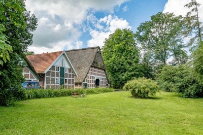 Idyllisches Reetdachanwesen mit Scheune und Gästehaus inmitten von Apfelplantagen nahe dem Ostedeich