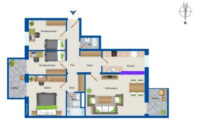 Exklusive, neuwertige 4-Zimmer-Wohnung mit zwei Balkonen und EBK in Bremen