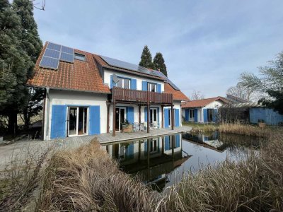 Traumhaftes EFH mit Schwimmteich in idillischer Ortsrandlage, Gästehaus, Sauna, Solar, Fussbodenhzg.