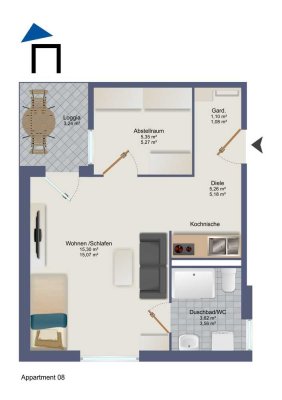 Schönes 1-Zimmer-Apartement mit Balkon in zentraler Lage