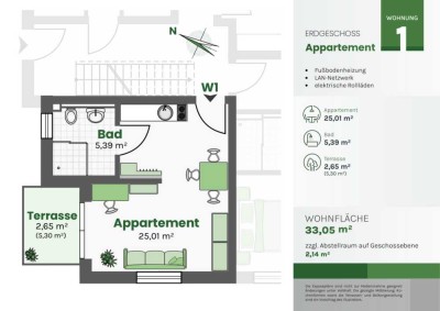 Erstbezug: Neubau-Appartement (EG) mit EBK, Terrasse (Wohnung 1)