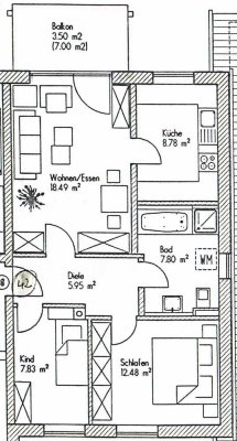 Schöne 3-Raum-Wohnung mit EBK und Balkon in Aichach