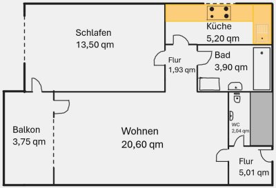 Sonnige Zweizimmerwohnung mit Balkon in Reutlingen