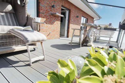 Büsum: Exklusives Penthouse mit großer Dachterrasse, Meerblick und Garage