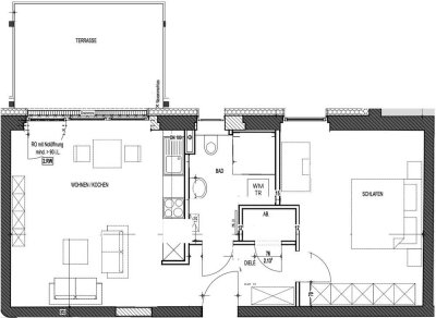 Moderne Zwei-Raum Wohnung mit großer Terasse