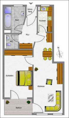 Attraktive und gepflegte 2-Zimmer-Wohnung mit Einbauküche im Zentrum von Laupheim