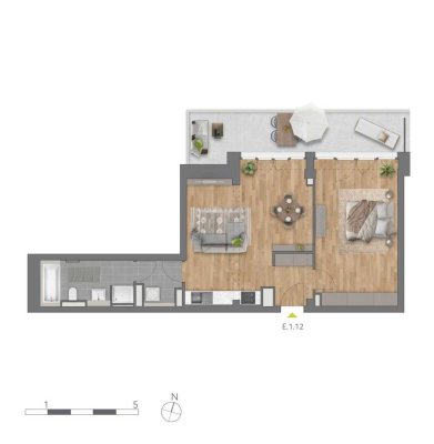 Moderne 2-Zimmer-Wohnung in zentraler Lage, Einbauküche, Terasse, Parkplatz, Badewanne