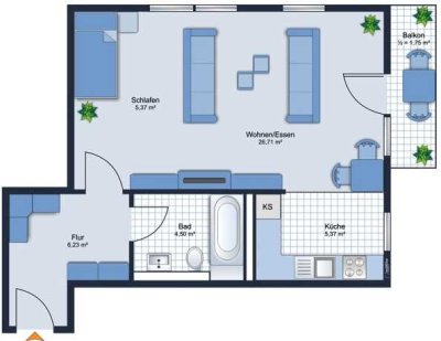 Komfortabel geschnittene 1-Zimmer-Wohnung, in gepflegtem Mehrfamilienhaus