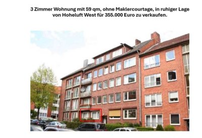 3-Zi. Hochparterre-Wohnung.59 qm, ohne Makler, Hoheluft-West