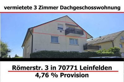 vermietete 3 Zimmer Dachgeschoss Wohnung in Leinfelden