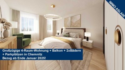 Großzügige 4-Raum-Wohnung mit Balkon, zwei Bädern und optionalen Parkplätzen in Chemnitz