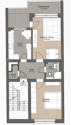 Erstvermietung nach Sanierung - schöne helle 2-ZKDB Wohnung mit großer Dachterrasse - Citynah