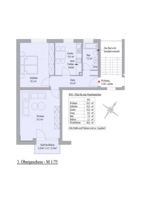 Olching, helle 2-Zimmer-Wohnung im 3.OG mit Süd-Ost-Balkon und neuer EBK ohne Aufzug