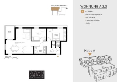 Whg A 3.3. - 3 Zimmer - Dachgeschoss mit Dachterrasse