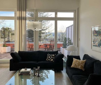 Exklusive möblierte 4-Zimmer-Penthouse-Wohnung mit 40 Qm Dachterrasse und EBK - Zeitvermietung