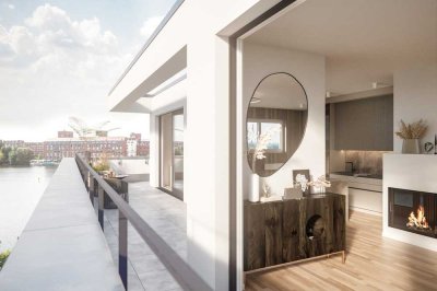 Penthouse direkt am Wasser: Neubau auf Insel Eiswerder * Große Dachterrasse + Stellplatz + 2 Bäder