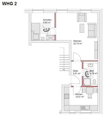 Helle moderne 2-Zimmer-Wohnung