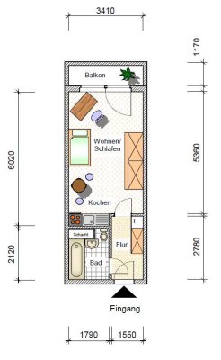 1-Zimmer-Wohnung mit Küche und Balkon im Wohngebiet Am Kuhberg 54 WE 16