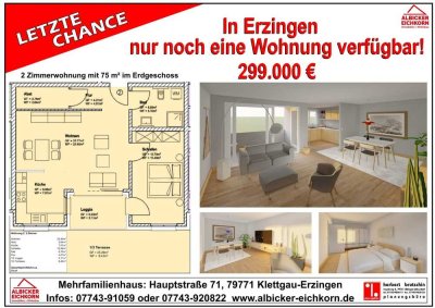 Grenznahe 2 Zi. Whg.  EG mit Terrasse ca. 75 m² - Wohnung 2 -  Hauptstr. 71, 79771 Klettgau-Erzingen