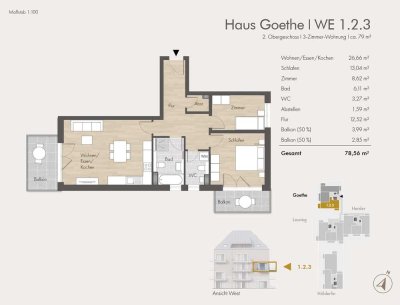 Haus Goethe: Zentrumsnah und ausgeglichen wohnen: Ihre 3-Zimmer-Wohnung im 2. Obergeschoss