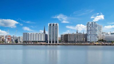 Luxus am Wasser: moderne Neubauwohnung mit seitlichem Elbblick