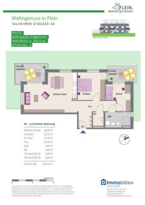 3,5 Zimmer Wohnung mit 2 Terrassen ,großem Garten,2 WC 's und Tageslichtbad