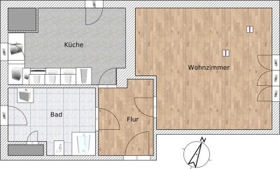 1-Raum Dachgeschosswohnung mit Einbauküche, gegenüber Netto